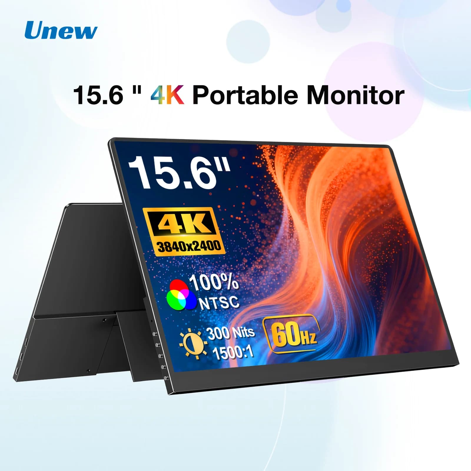 15.6 inch Unew 4K portable monitor, 3840*2400 16:10 IPS screen, game monitor for Switch, PS, Xbox, Teams, external screen with support