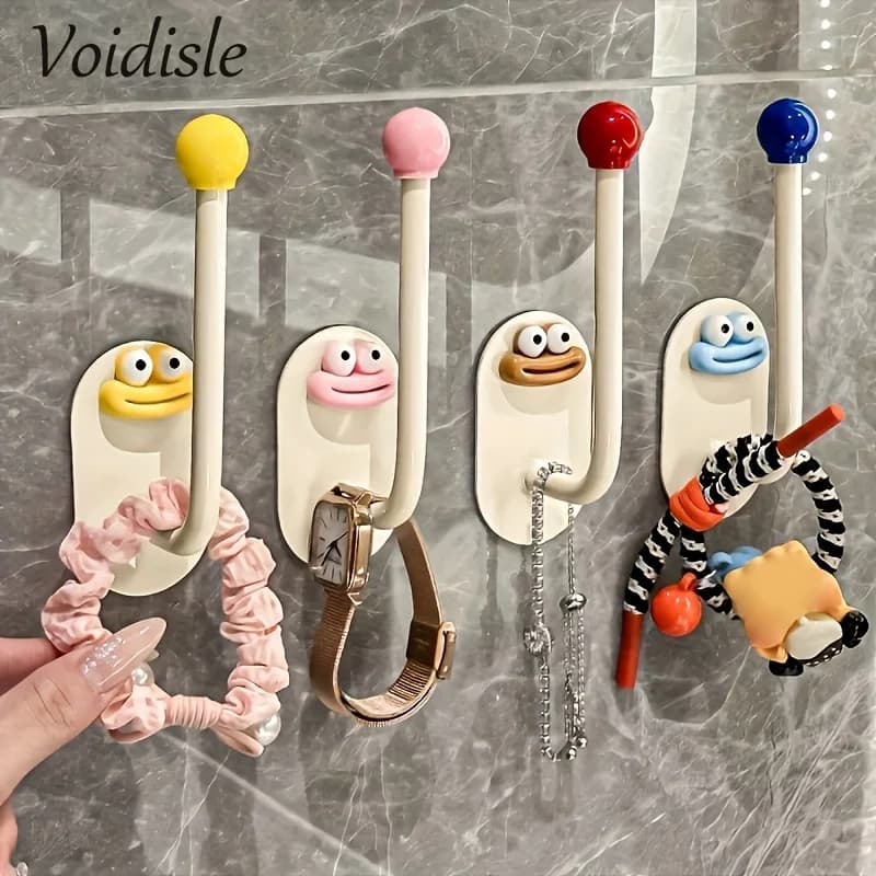 4-pack dopamine-style multi-purpose adhesive hooks, hair accessory storage rack for hair bands, headbands, hair clips and jewelry, practical sticky wall hooks for organizing ornaments