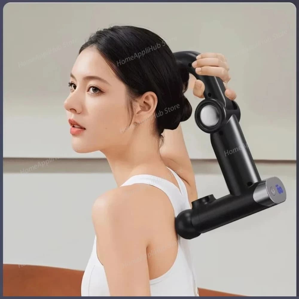 Pistola per massaggio a vibrazione girevole ad angolo per massaggiatore per la testa del corpo facciale portatile ricaricabile tramite USB con funzione di calore