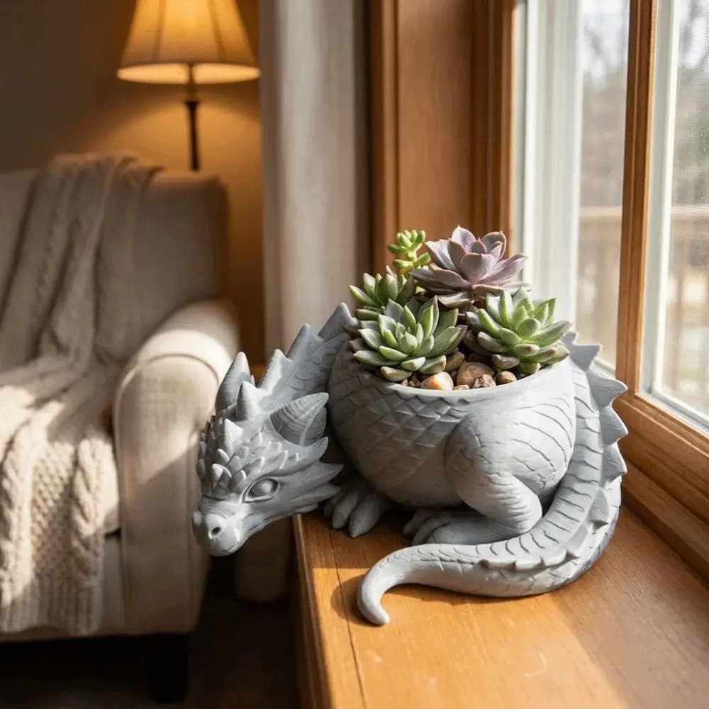 3D Printed Dragon Shaped Plant Pot Plastic Growing Pots Flower Container Funny Handmade Jewelry Storage Tray for Home Decoration