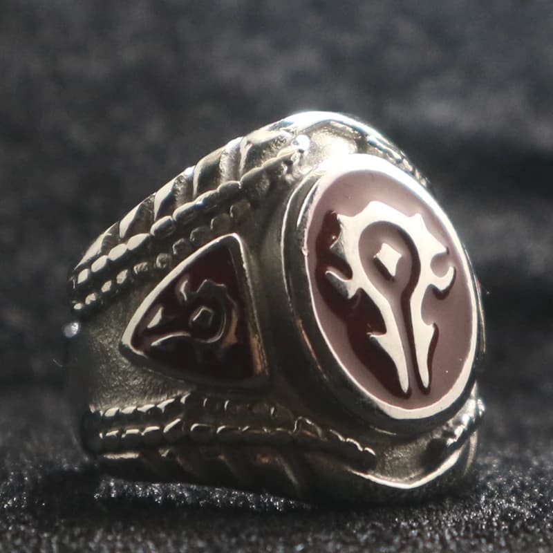 Unisex in acciaio inossidabile 316L Cool Punk Gothic World of Warcraft WOW Alliance Red Ring Game