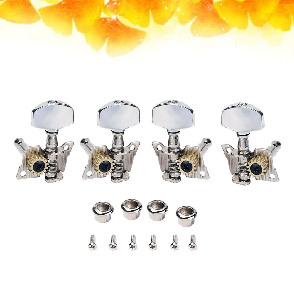 4Pcs Ukulele Tuner Set Sealed 2 Left 2 Right Heads with Vintage Amber Plastic Buttons 4 Nuts 8 Screws for Tone