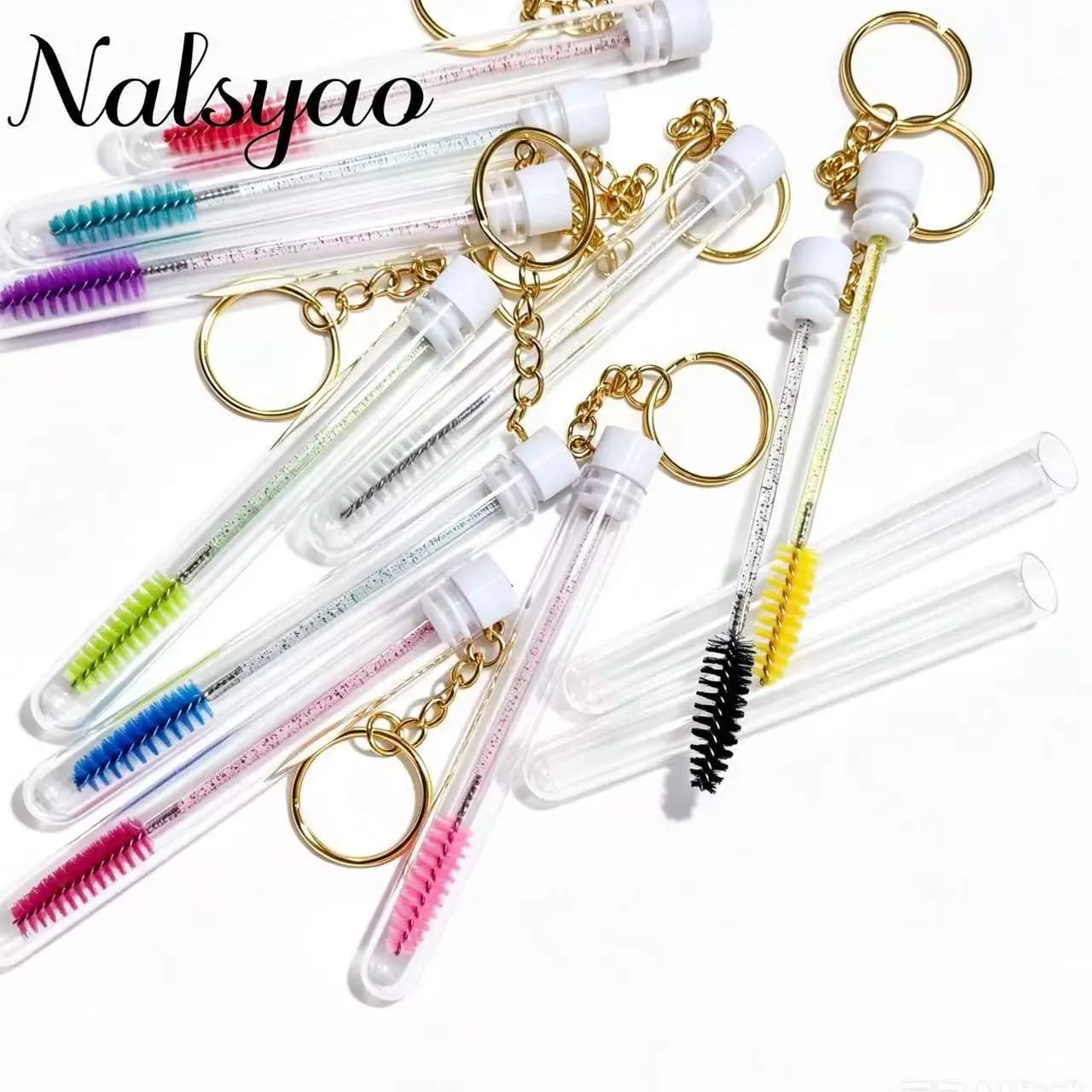 Set di 10 Spazzole per Ciglia Riutilizzabili con Portachiavi Dorato, Scintillanti Applicatori per Mascara in Tubetti, Contenitori per Spazzole per Ciglia