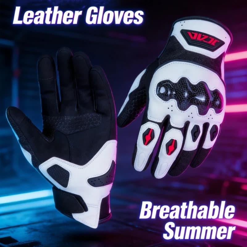 JCAA Spring Autumn Breathable Leather Motorcycle Gloves Men Women Outdoor Motocross Motorbike Riding Glove Guantes Moto