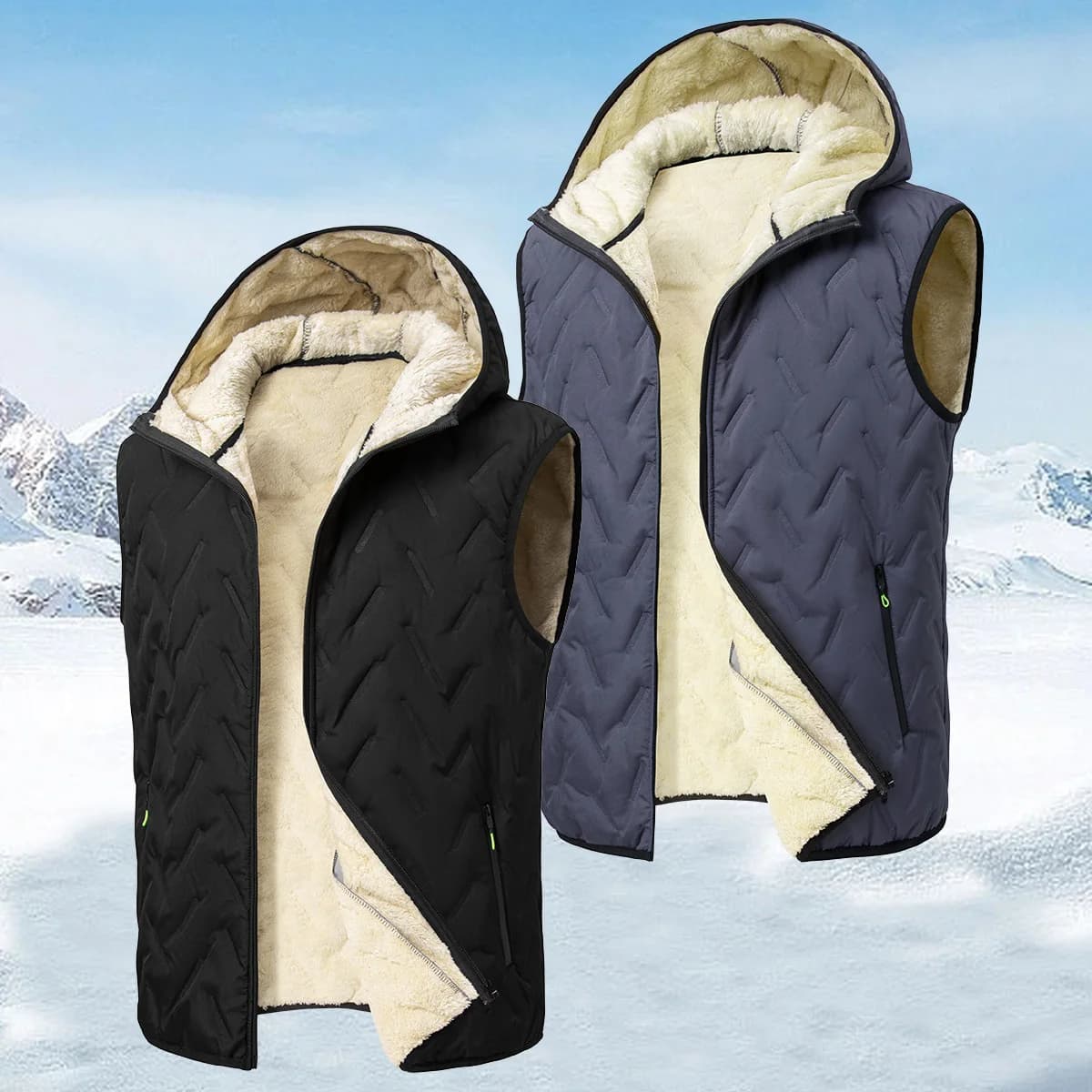 Gilet con cappuccio in pile ispessito in due pezzi autunno e inverno da uomo, comodo e caldo, adatto per la vita quotidiana, lo shopping, i viaggi