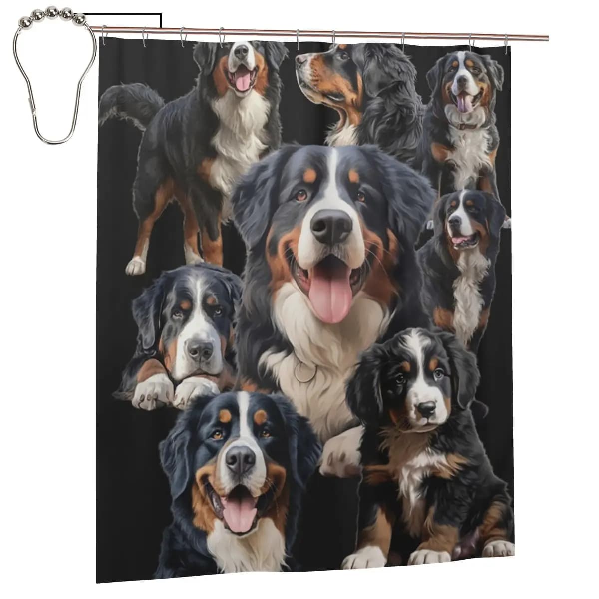 Tenda da doccia per cani da montagna Bernese, tende da bagno impermeabili in poliestere con ganci