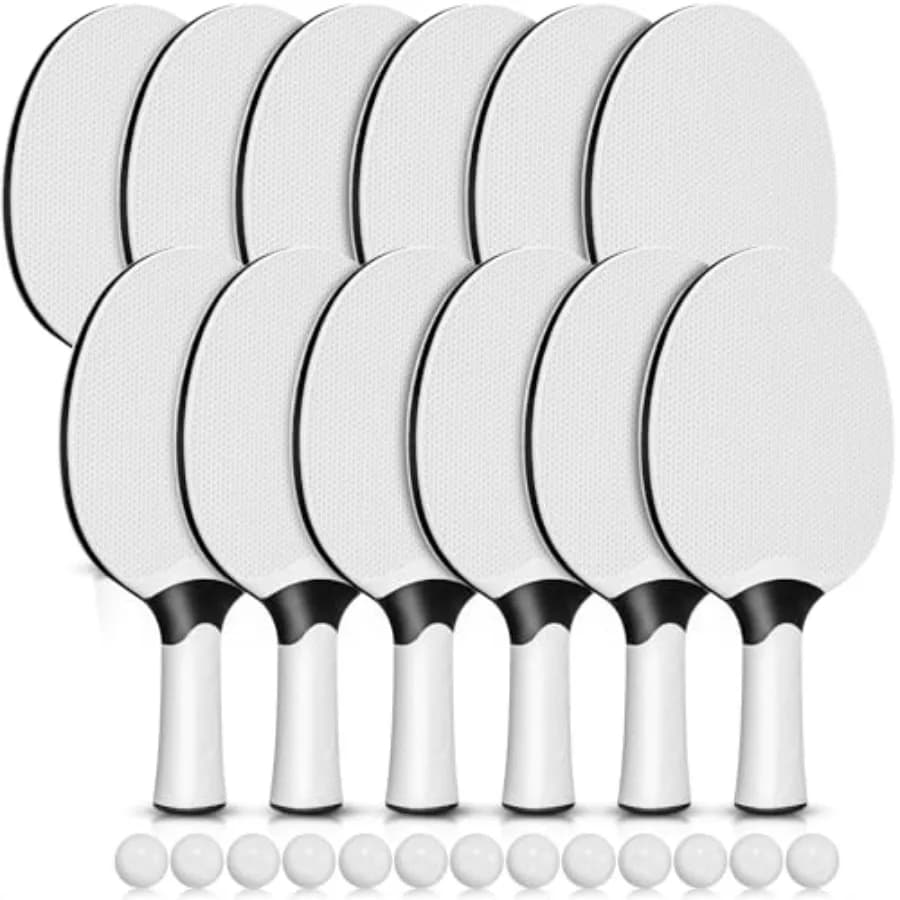 Set di 12 Racchette da Ping Pong Professionali, Set Portatile con Racchette in Gomma Composita e 12 Palline per Uso Interno