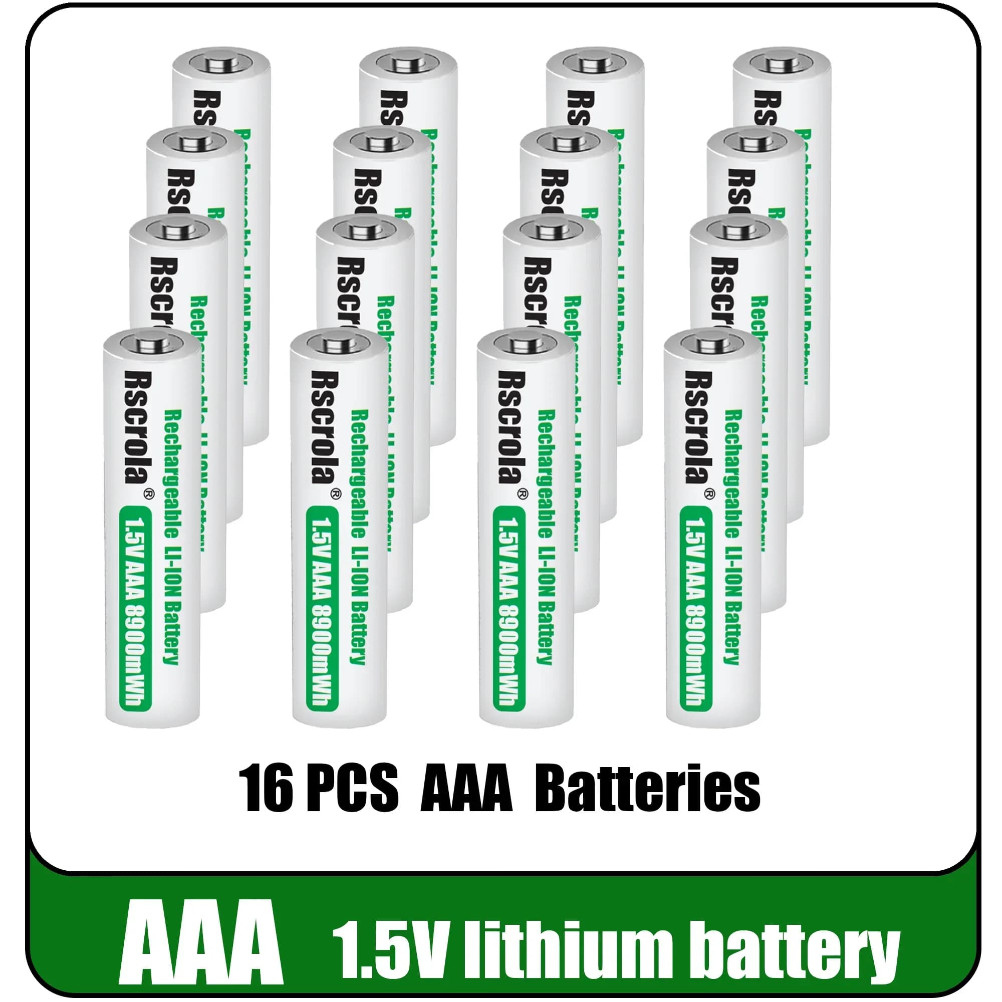 Batteria ricaricabile agli ioni di litio AAA da 8900 mWh, batterie da 1,5 V a ricarica rapida con caricabatterie per fotocamere, orologi, mouse, ventole, giocattoli elettrici