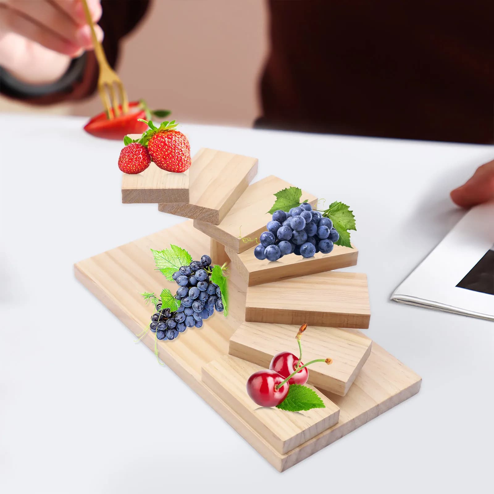 Espositore a 7 livelli in legno per sushi, vassoio da tavola, porta torte e snack per feste e ristoranti