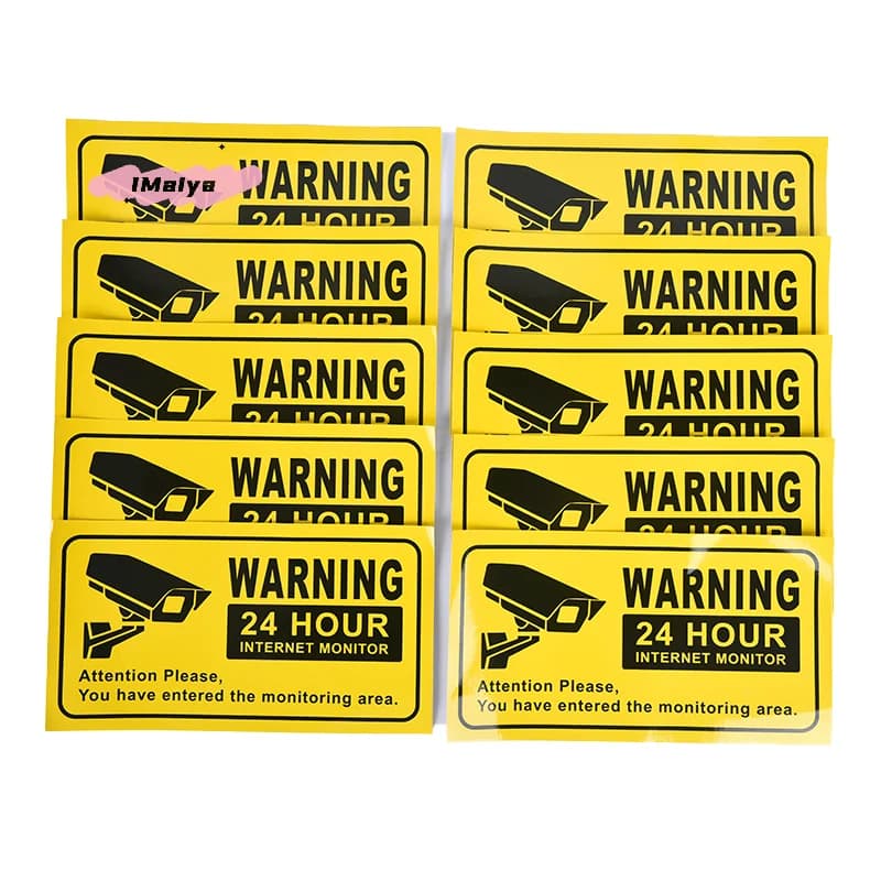 Adesivi di avvertimento M-10PCS, adesivi per allarme telecamera di sicurezza con videosorveglianza 24 ore su 24, nastro di avvertimento video CCTV per casa, negozio, scuola, ecc.