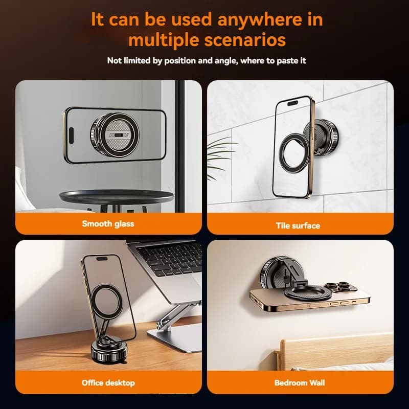 Supporto Magnetico per Telefono con Ventosa, Design Regolabile Multi-Angolo, Super Stabile, Pieghevole, per Auto