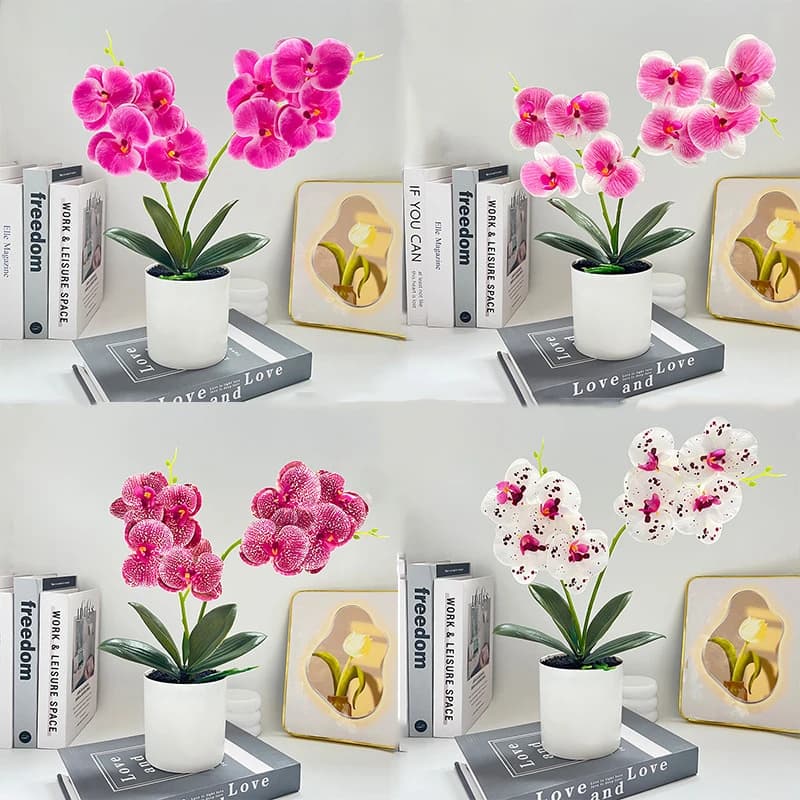 Artificial butterfly orchid pot with 8 flowers for living room decoration, decorative artificial plants
