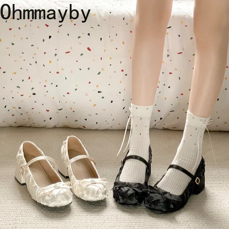 Scarpe Mary Jane da Donna con Tacco Spesso, Design Elegante con Cinturino e Fibbia, Scarpe Eleganti con Fiocco a Farfalla