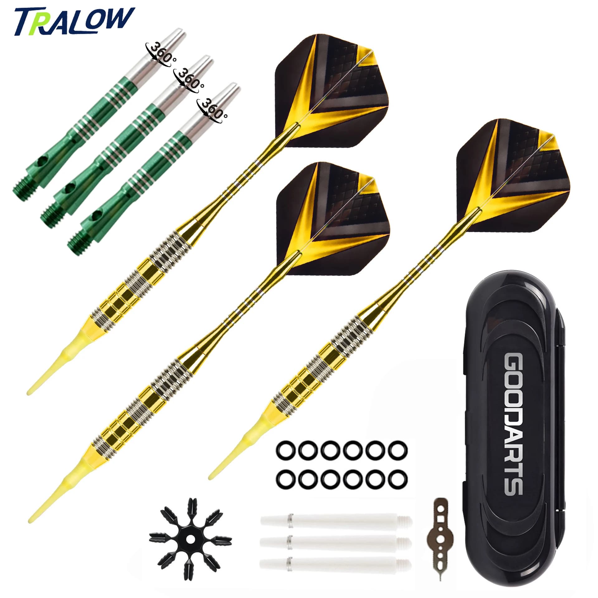 Set di Freccette con Punta Morbida TRALOW, Freccette Professionali in Metallo Durevole con Aste Rotanti in Alluminio per Accessori e Giochi da Bersaglio