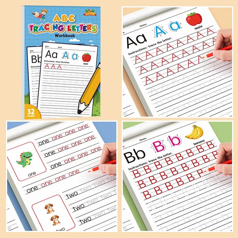 Libro di esercizi per la pratica dell'alfabeto (26 lettere maiuscole e minuscole), libro da colorare in inglese per il controllo della penna