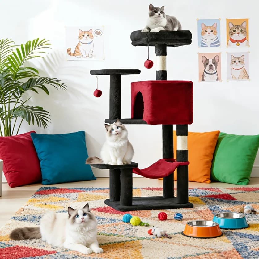 EDX Albero per Gatti da 44 Pollici, Torre Arrampicata Multi-Gatto con Cuccia, Tiragraffi in Sisal Naturale, Piattaforma Estesa, Amaca, per Animali Domestici