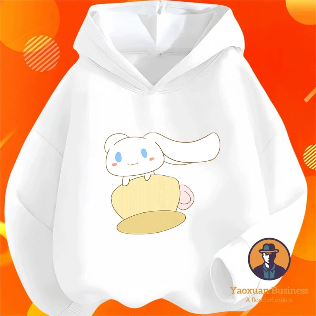 Felpa con Cappuccio in Cotone Sanrio Cinnamon con Stampa Cartoon, Moda Autunno Inverno per Bambini 2-14 Anni, Vendita Calda