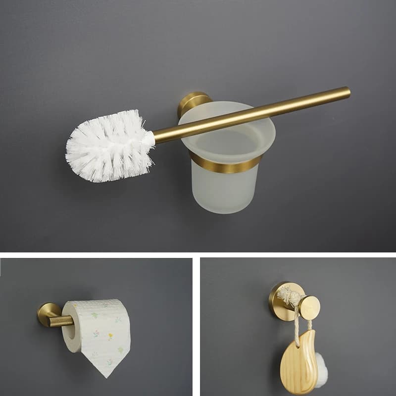 Set di accessori per toilette da bagno in acciaio inossidabile spazzolato oro Set di accessori per asciugamani porta asciugamani a parete porta scopino