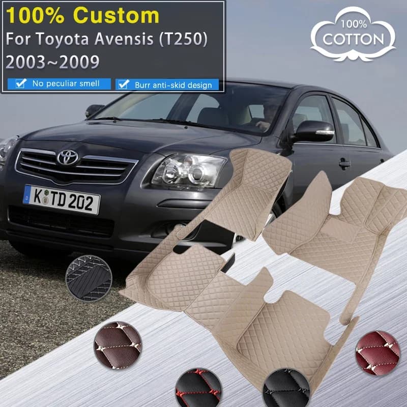 Tappetini per auto 3D per Toyota Avensis T250 2003 ~ 2009 Tappetino in pelle di lusso Durevole Tappeto impermeabile Tappeti per auto Set Accessori per auto 2