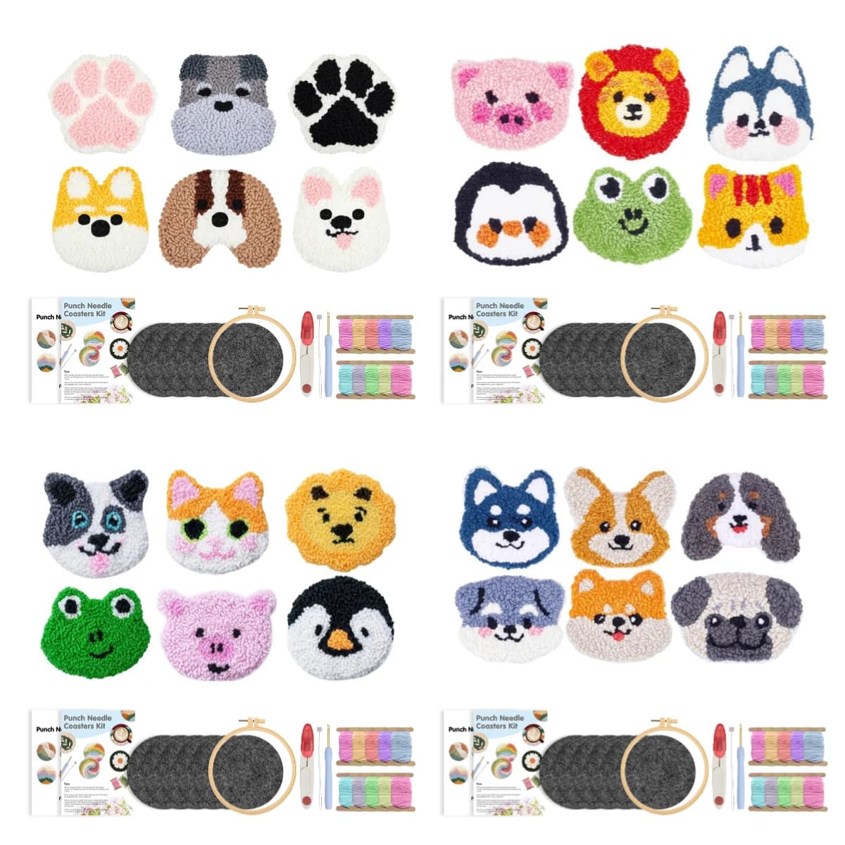 6 pezzi punzonatrice ago ricamo kit cuciture fai da te sottobicchieri ricamo modello cane tappeto trapuntato con fili di feltro per principianti