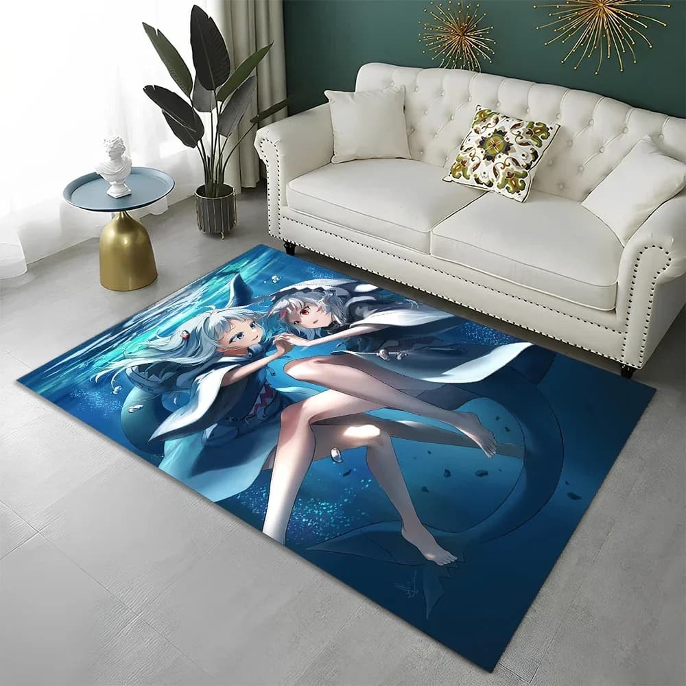 3D Cute Gawr Gura Hololive Cartoon Carpet Rug for Home Living Room Bedroom Sofa Doormat Decor,kids Area Rug Non-slip Floor Mat