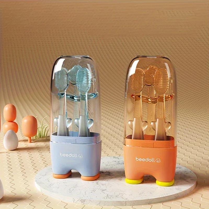 Set di spazzolini da denti per neonati e bambini piccoli per casa e viaggi, spazzolino da denti per la pulizia della lingua orale del bambino in morbido silicone