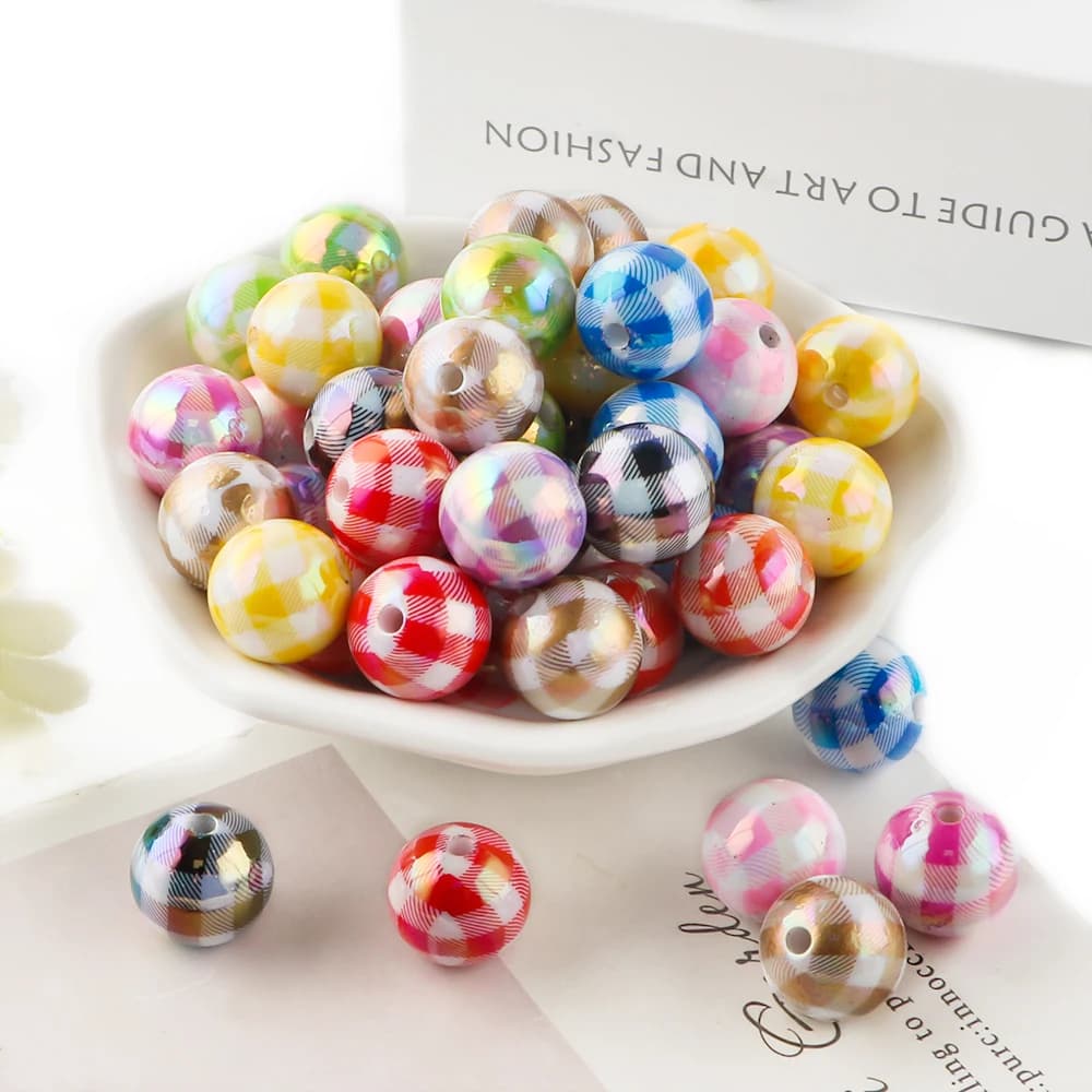 15 pz 16mm placcato colore striscia griglia modello perline acriliche per realizzare portachiavi fai da te braccialetto penna ecc prodotti fatti a mano