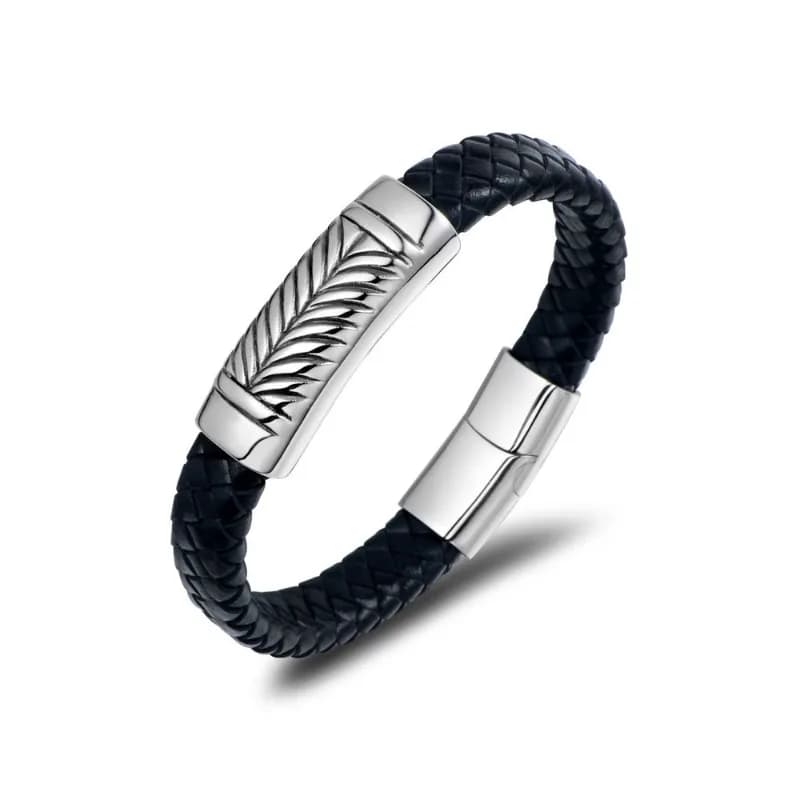 Fornitura Bracciale da uomo in pelle con orecchio di grano, gioielli in acciaio al titanio CE538