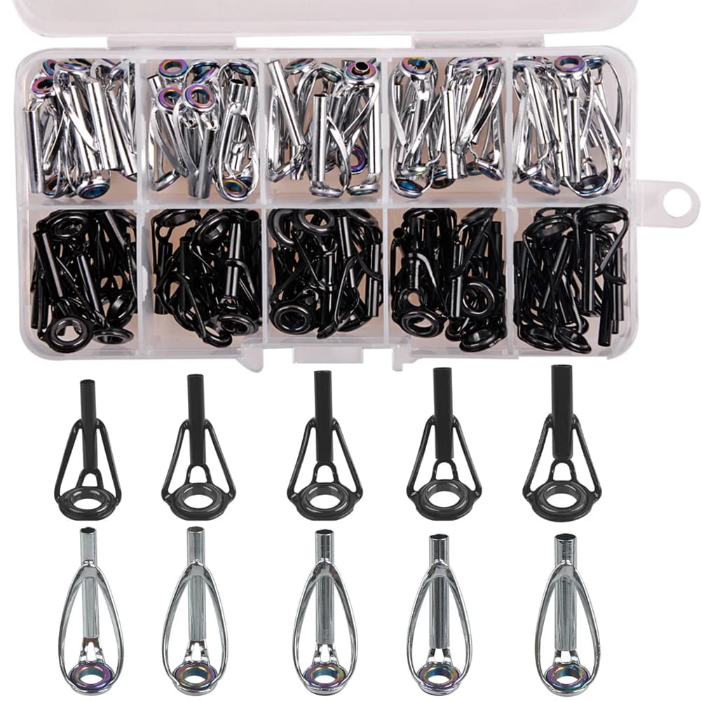 50/100PCS Punte per canna da pesca Kit di riparazione Asta Punta superiore Sostituzione anello in ceramica in acciaio inossidabile Occhielli per canna da pesca kit di riparazione