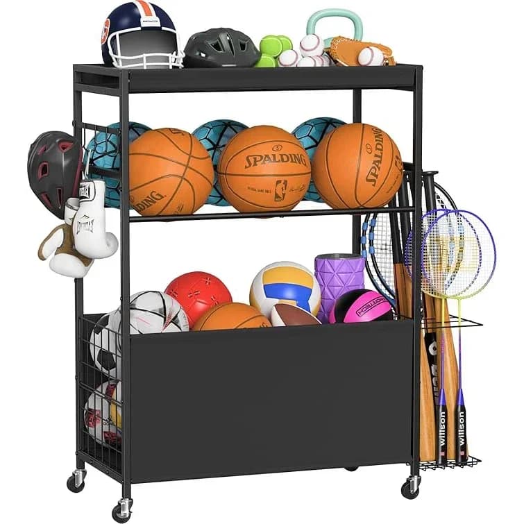 2026 Eco-Friendly Sports Equipment Storage Cart-Basketball Ball Rack Organizer Baseball Bat Holder for Football Volleyball Socce