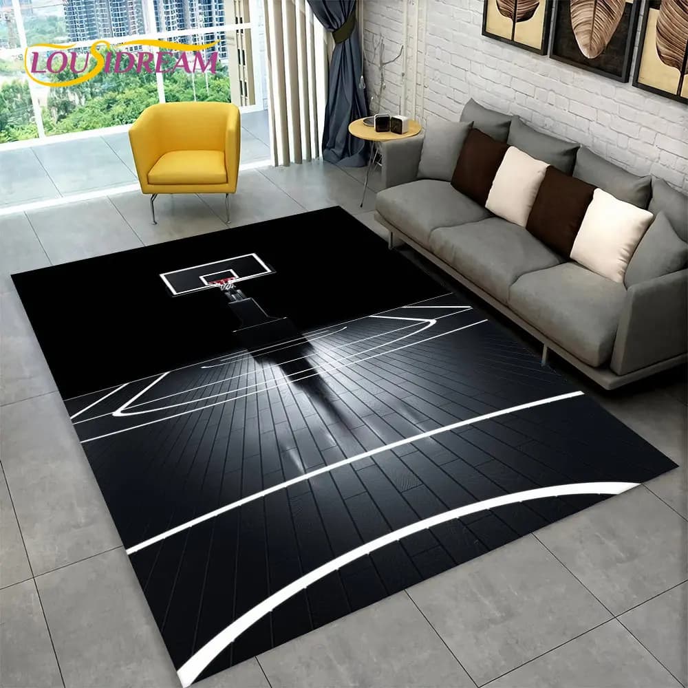 3D basket Cour Cartoon Area tappeto grande, tappeto per soggiorno camera da letto divano stanza dei giochi zerbino Decor, tappetino antiscivolo per bambini