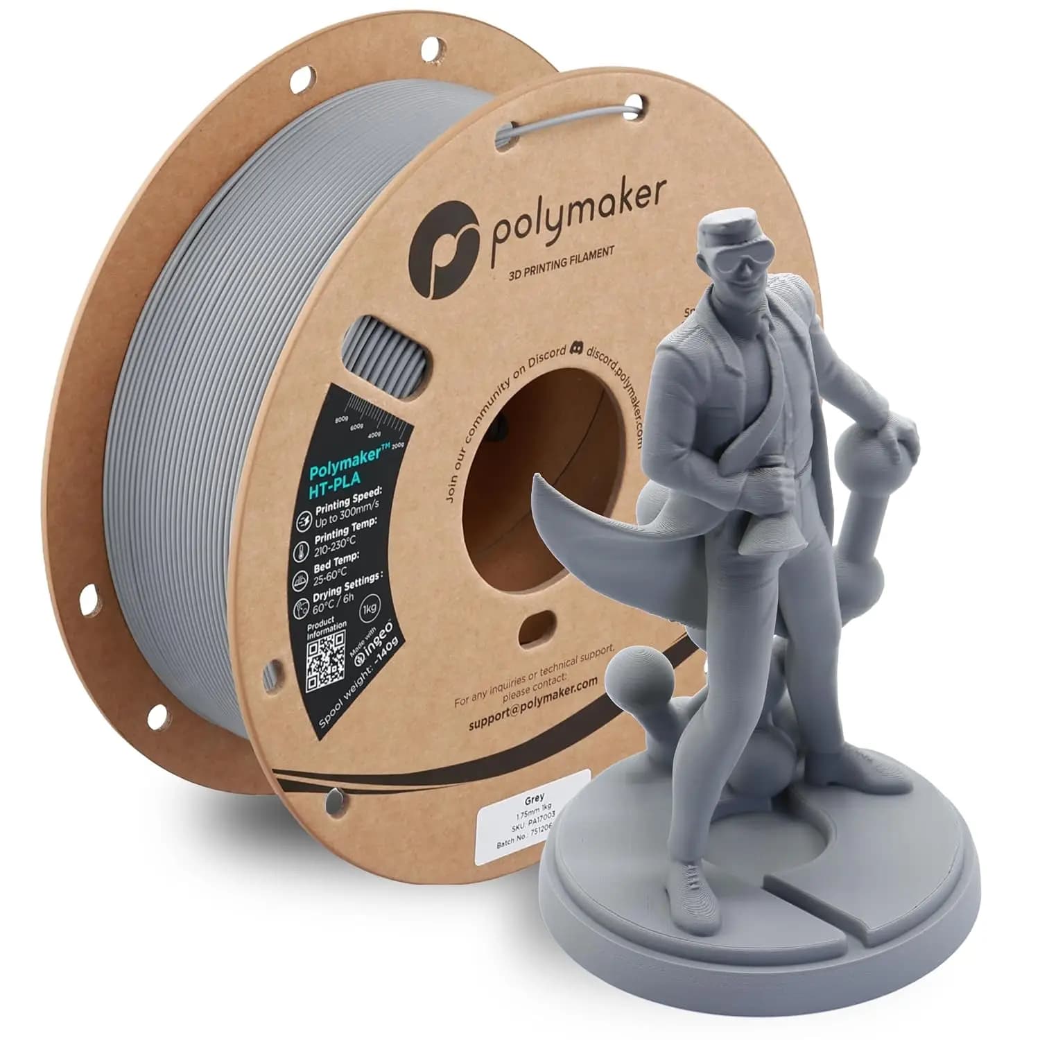 High Temp PLA Filament 1.75mm Grey, Heat Stable Up to 150°C, Easy to Print, 1kg Spool for FDM 3D Printers