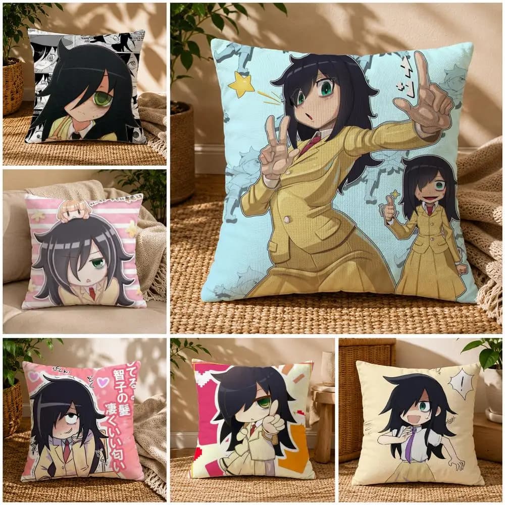Anime-Tomoko KurokiS Cushion Cover Soft Short Plush Zippered Cushion Covers 40/45/50cm Square Decor for Sofa Home