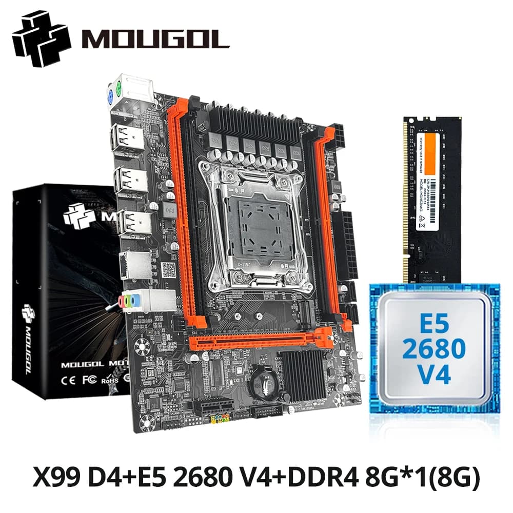MOUGOL Nuovo Set Scheda Madre X99 con Intel Xeon E5 2680 V4 e RAM DDR4 16G (8G*2) 2133MHz Dual Channel M.2 NVME per Desktop