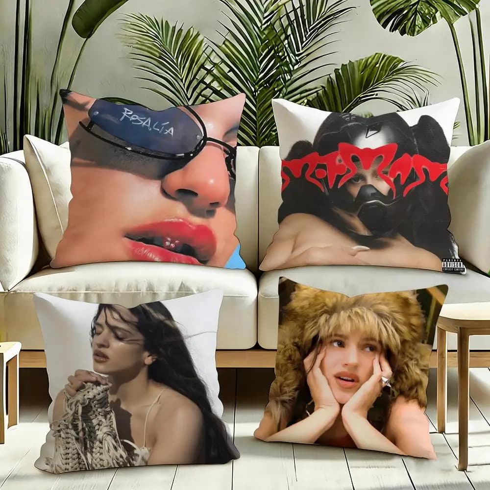 Popular Singer R-Rosalia Cushion Cover Silky Short Plush Invisible Zipper Dustproof Sofa Pillow Case for Home Decor