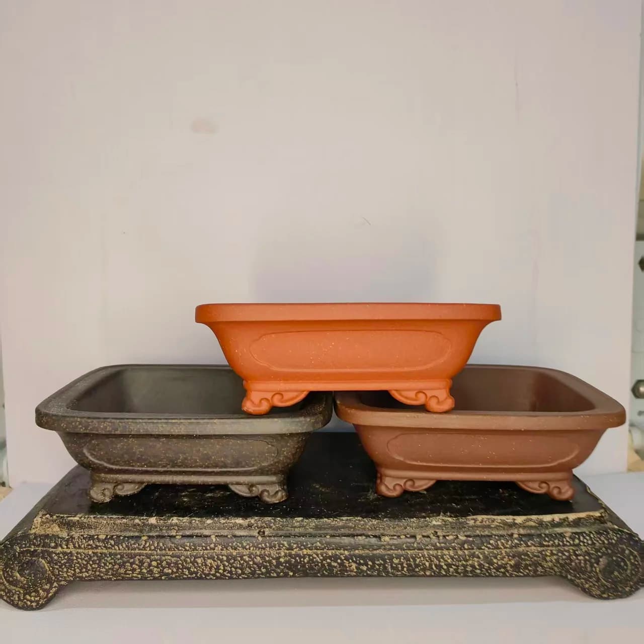 High Quality Unglzed Rectangle Bonsai Pot With Cloud Feet