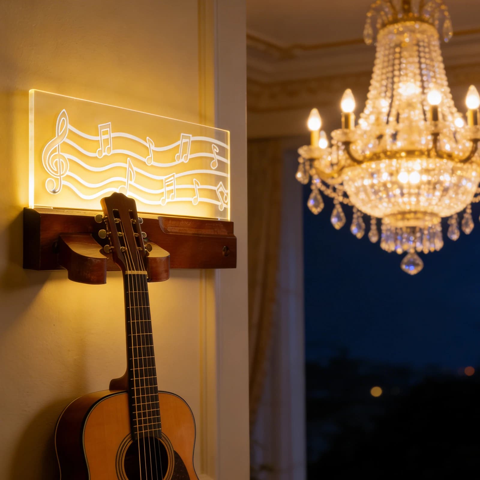 Supporto per Chitarre Acustiche LED con Ripiano e Portaplettro, Espositore per Strumenti a Corda, Accessori Musicali Multiuso