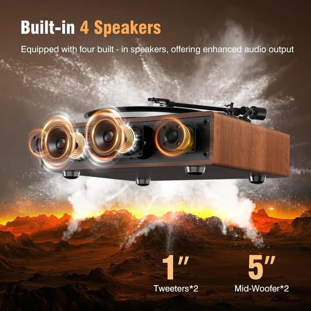 Giradischi in vinile con Bluetooth, altoparlanti integrati, preamplificatore fonografico, trasmissione a cinghia, 33/45 giri - Nuovo aggiornamento