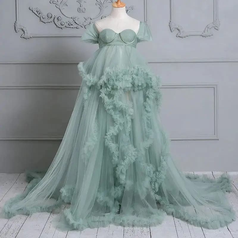 Elegant Star Dresses Sweetheart Short Sleeves Baby Shower Ruffle Tulle Sweep Train tailored bathrobes