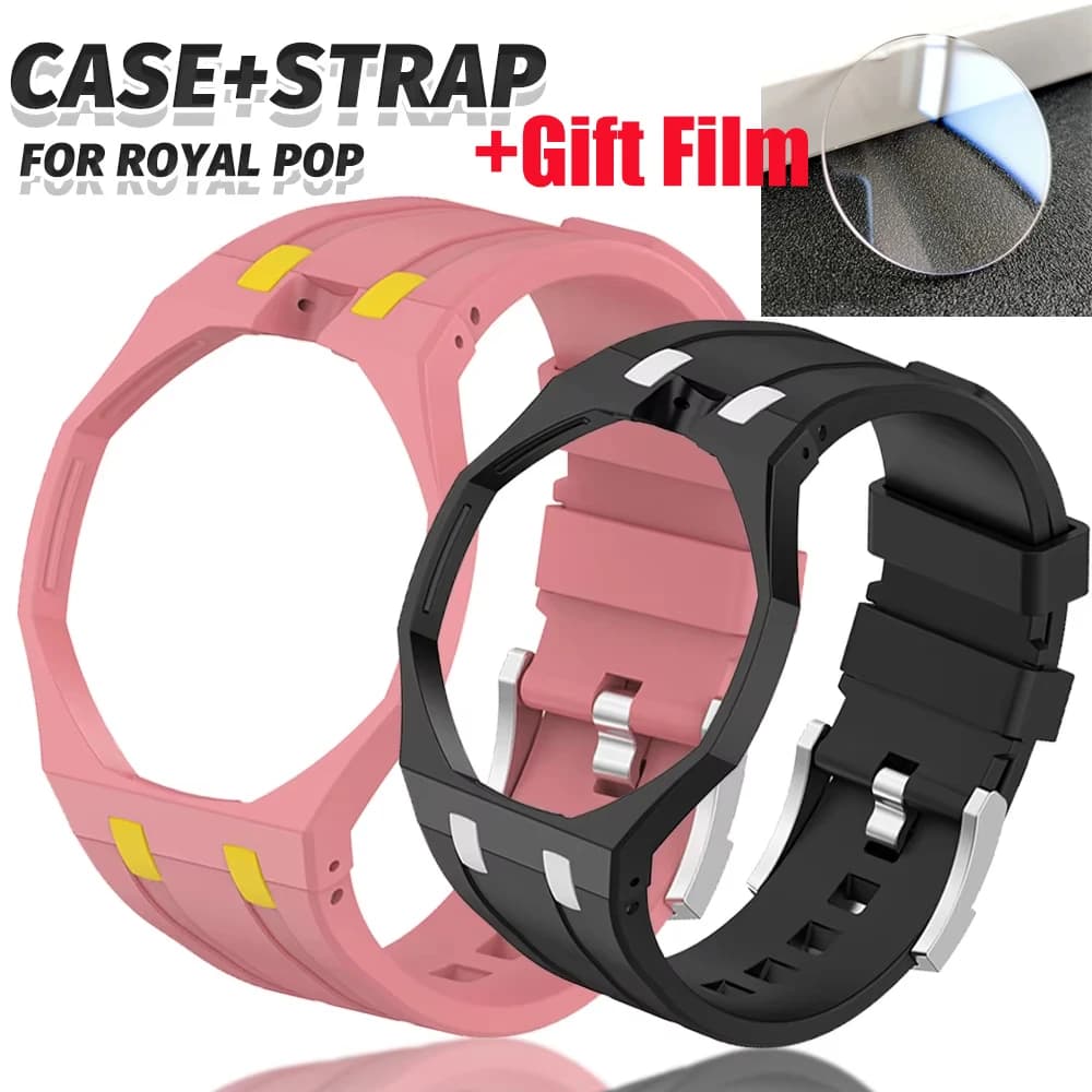 Glass Film+PC Case+Silicone Strap for Swatch x AP Royal pop Pocket watch Changer to Wristwatch Integrated Modification Kit Belt