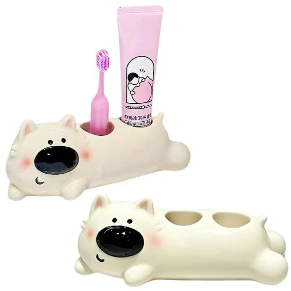 Ceramic Puppy Toothbrush Holder Creative 2 Slot Toothpaste Toothbrush Rack Cartoon Dog Shaped Electric Toothbrush Stand