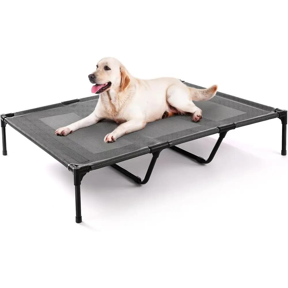 Cuccia rialzata per cani con design anti-cedimento, per esterni e campeggio, traspirante, impermeabile, 48x36, nera