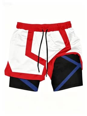 Summer Fresh Blue Classic Black and White Red and White Color Blocked Double-layer Fake Two-piece Men's Sports Shorts