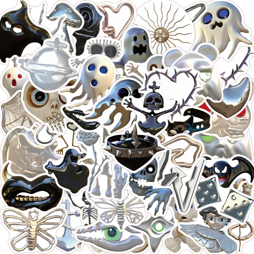 10/30/50pcs Horror Argento Del Fumetto Adesivi Ins Stile Graffiti Giocattoli FAI DA TE Skateboard Telefono Notebook Casco Bici Fresco Per Bambini adesivo
