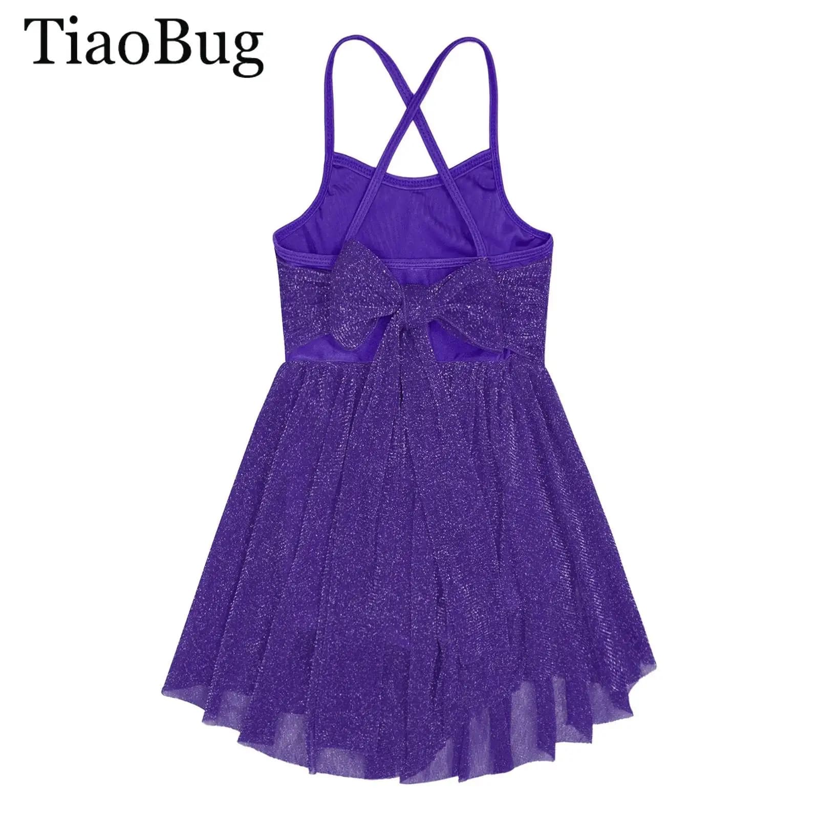 Vestito da Ginnastica Artistica per Ragazze, Abito da Danza Lirica Senza Maniche con Glitter e Rete, per Pattinaggio Artistico Contemporaneo