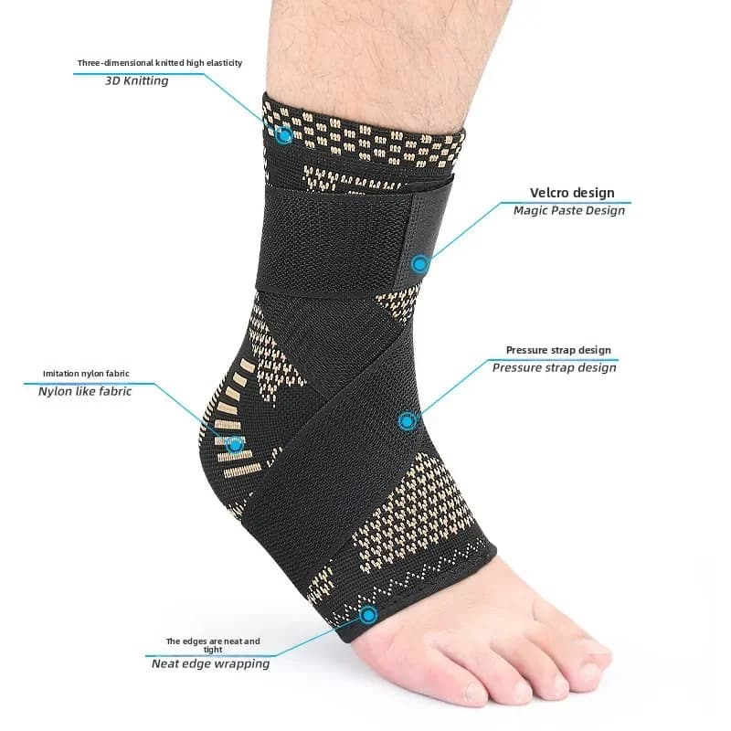 1Pcs Copper Ankle Brace Infused Compression Sleeve Support for Plantar Fasciitis, Sprained Ankle Achilles Tendon Pain Relief