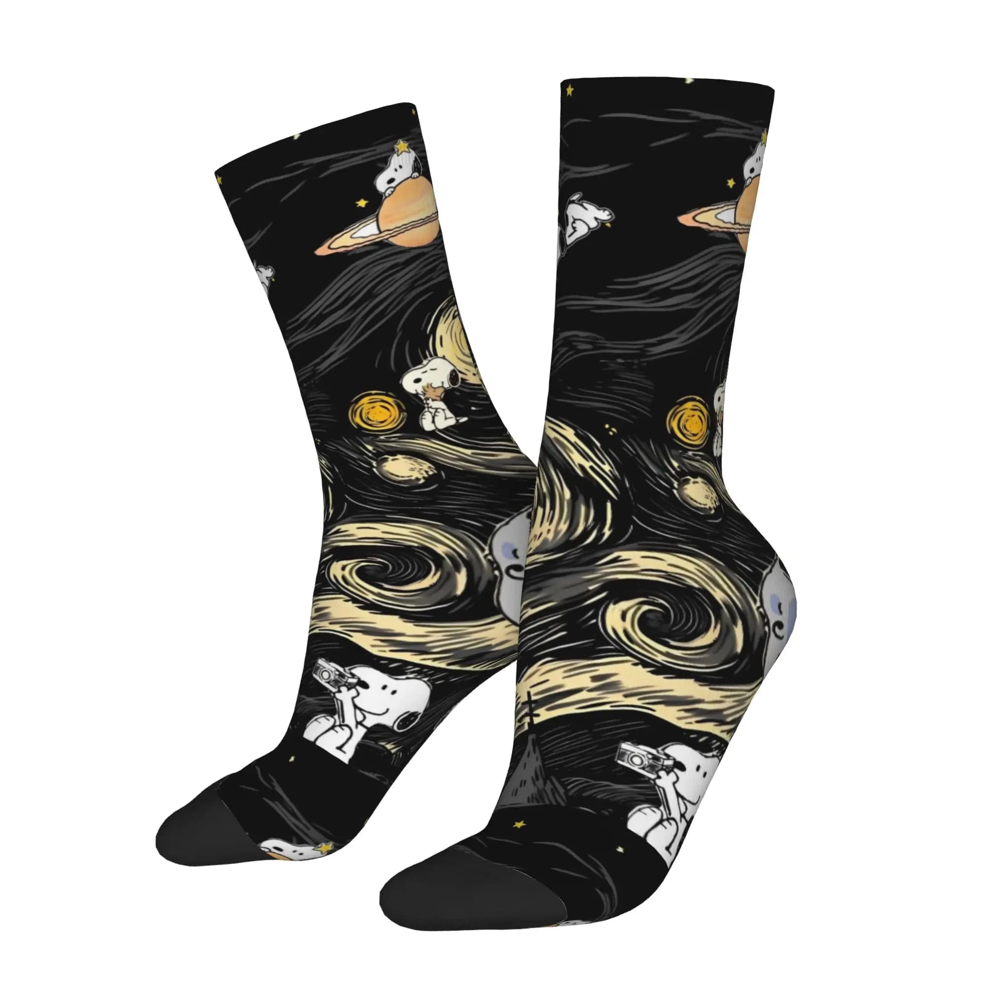 New Men's Socks Novelty S-Snoopys Starry Sky Sock Polyester Cartoon Skateboard Women's Stockings Spring Summer Autumn Winter