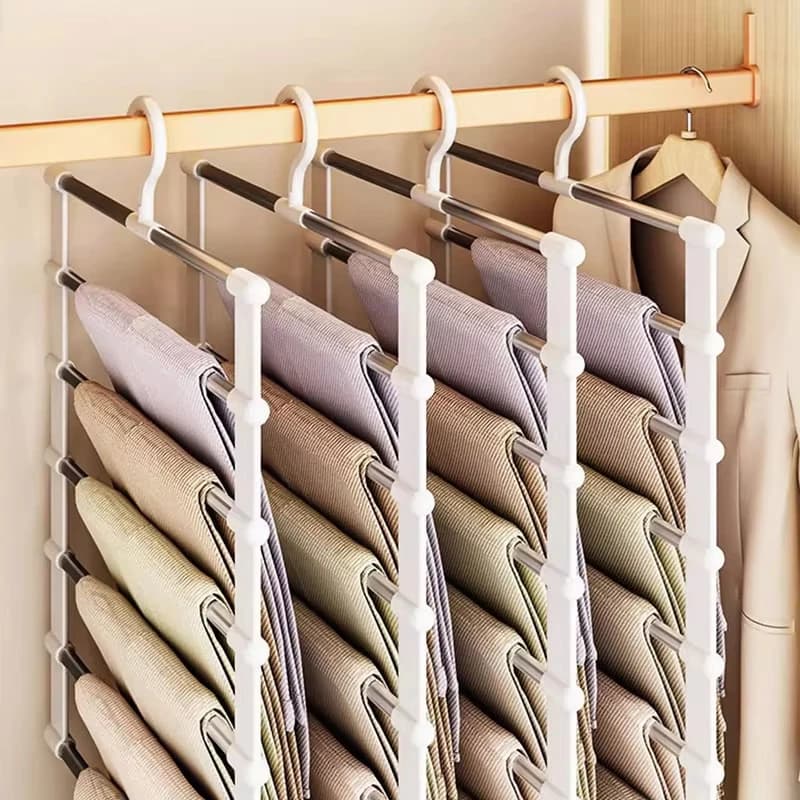 7 Layers Stainless Steel Pants Hanger Space Saving Closet Organizer Trousers Rack Non-Slip Wardrobe Storage Clothes Rack