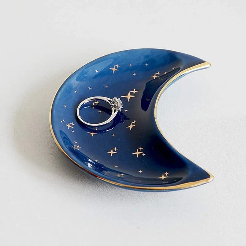 Decorative Tray, Nordic-style Ceramic Moon-Shaped, Jewellery Storage & Display Bowl, Suitable for Earrings, Necklaces, Rings