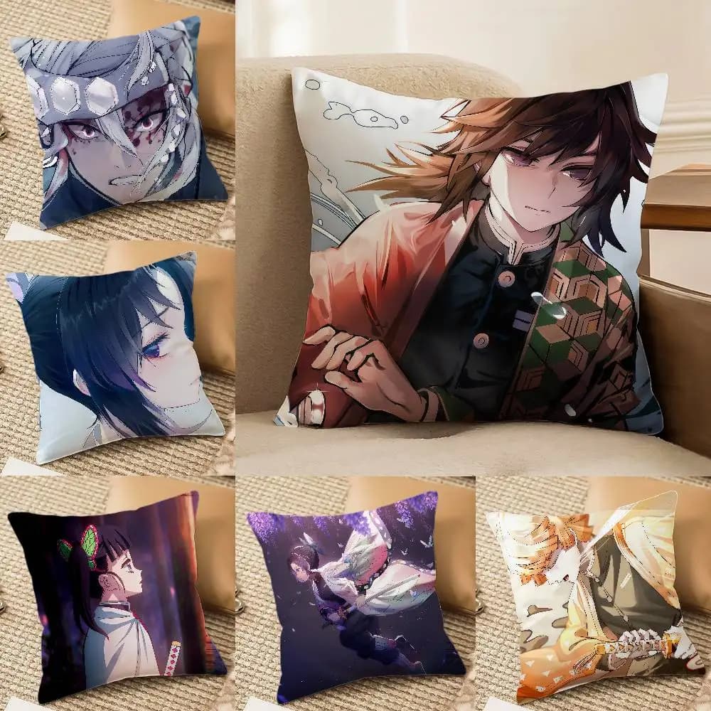 Demon Slayer Demon Slayer Corps Anime Plush Pillow Cover Soft Short Plush Cushion Cover For Sofa Bedroom Home Decor Gift